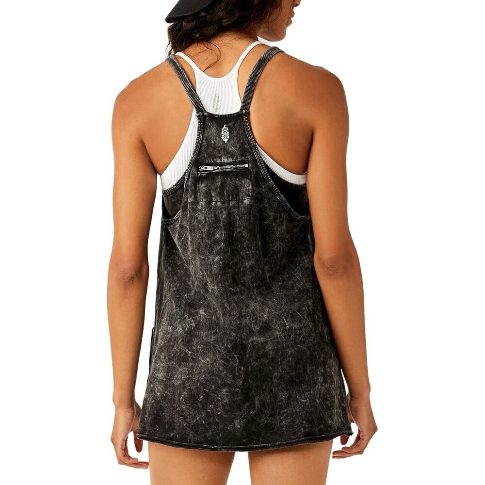 Free People Hot Shot Scoop Neck Mini Dress Acid Wash Black Size XS